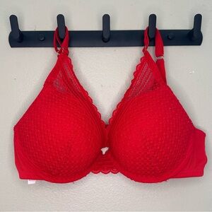 Auden Vibrant Red Plunge Coverage Push Up Lace Bra Size 36C